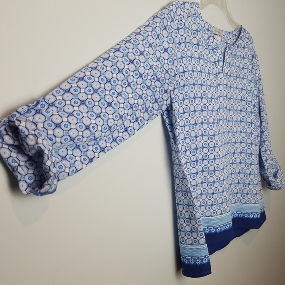 Van Heusen Blue Geometric roll tab Blouse - Picture 4 of 6